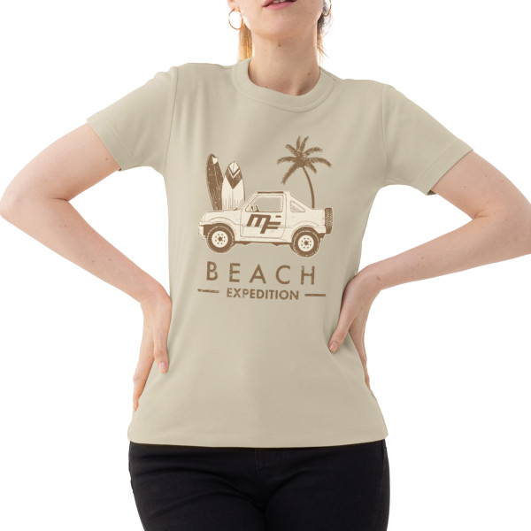 T-shirt de mulher MF bege "Expedição à praia Jimny