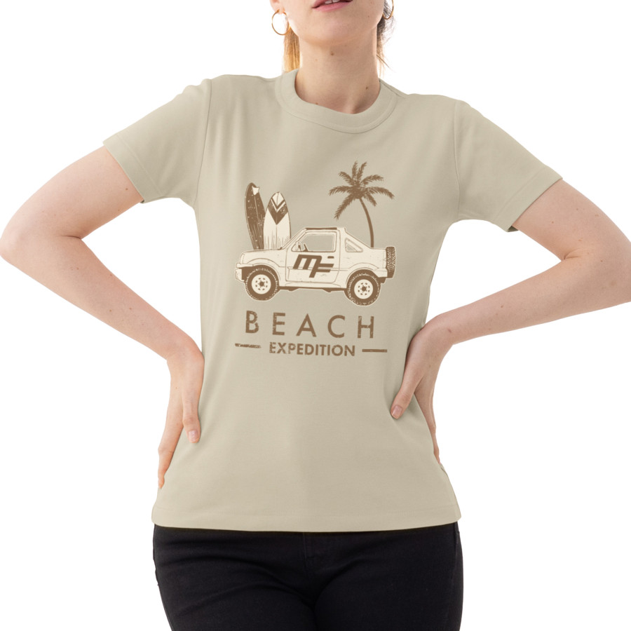 T-shirt de mulher MF bege "Expedição à praia Jimny